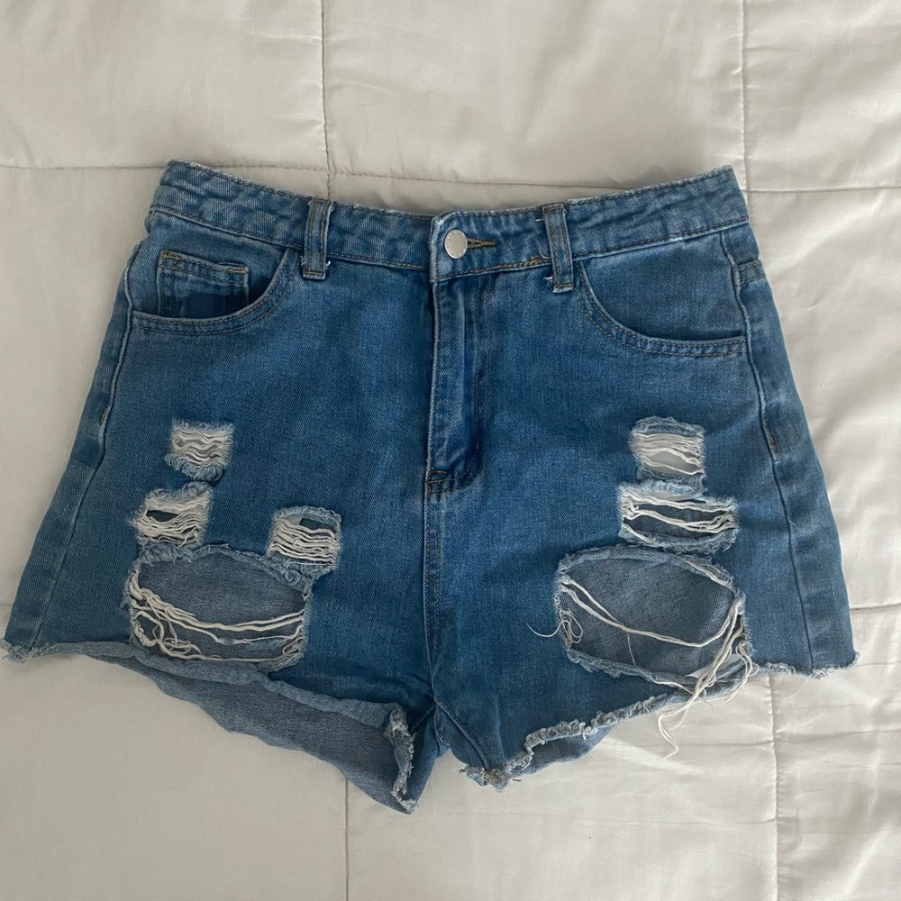 SHEIN Blue Distressed Jean Shorts